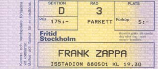 Frank Zappa, Stockholm, ticket 1988