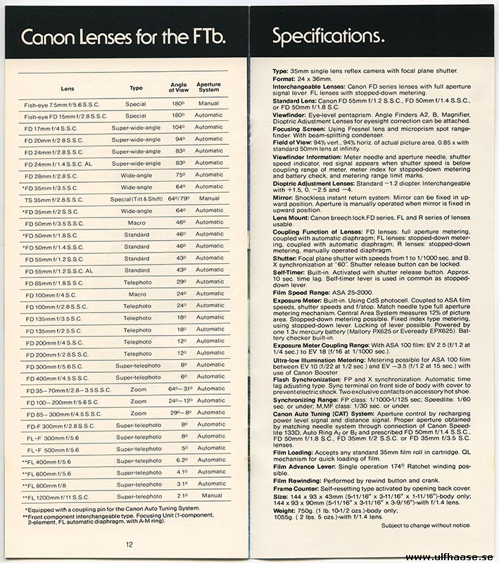 Canon FTb-N brochure