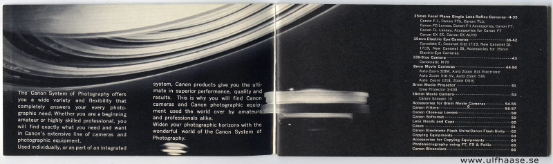 Canon Products Guide (brochure), 1972