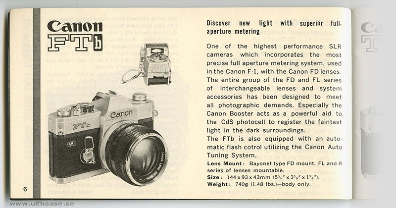 Brochure Canon Products Guide 1972