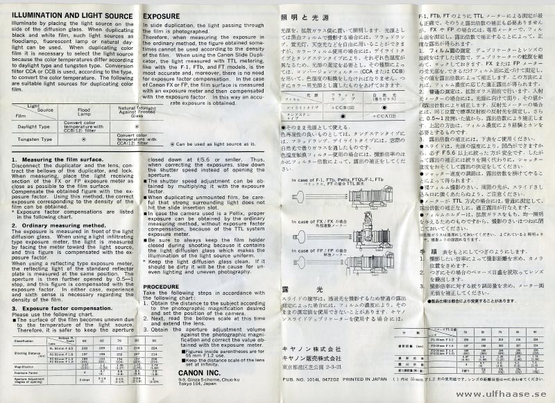 Canon Slide Duplicator, instructions/manual