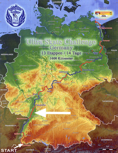 Ultra Skate Challenge (USC) 2013, route map made by Michael Seitz.