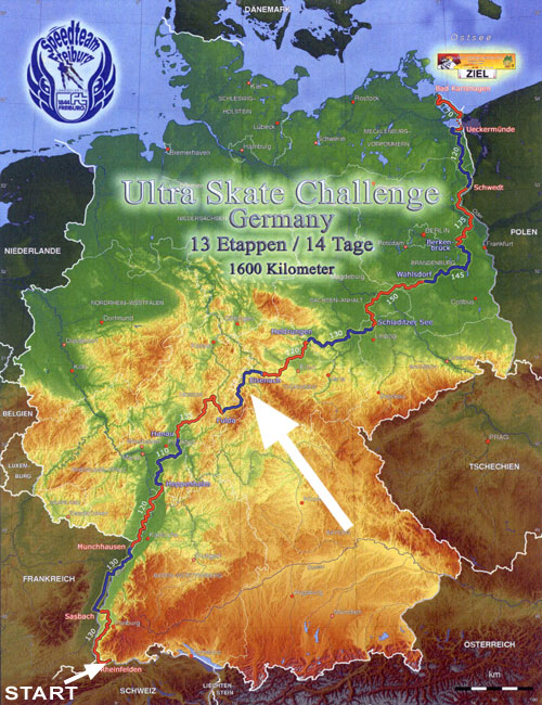 Ultra Skate Challenge (USC) 2013, route map made by Michael Seitz.