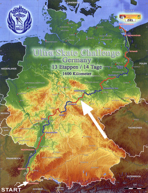 Ultra Skate Challenge (USC) 2013, route map made by Michael Seitz.