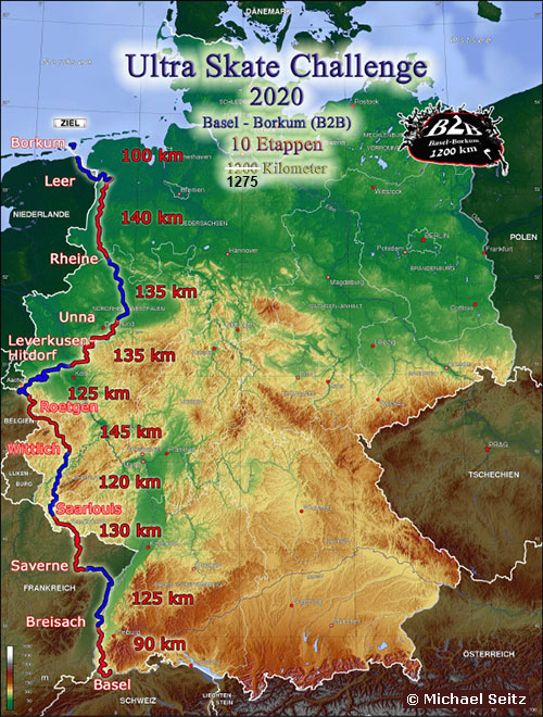 Ultra Skate Challenge (USC) 2020, route map. Copyright Michael Seitz