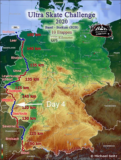 Ultra Skate Challenge (USC) 2020, route map. Copyright Michael Seitz