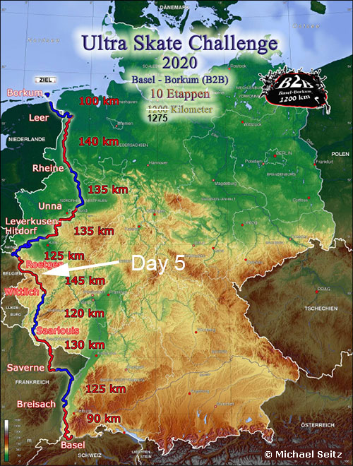 Ultra Skate Challenge (USC) 2020, route map. Copyright Michael Seitz