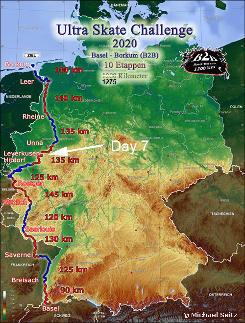 Ultra Skate Challenge (USC) 2020, route map. Copyright Michael Seitz