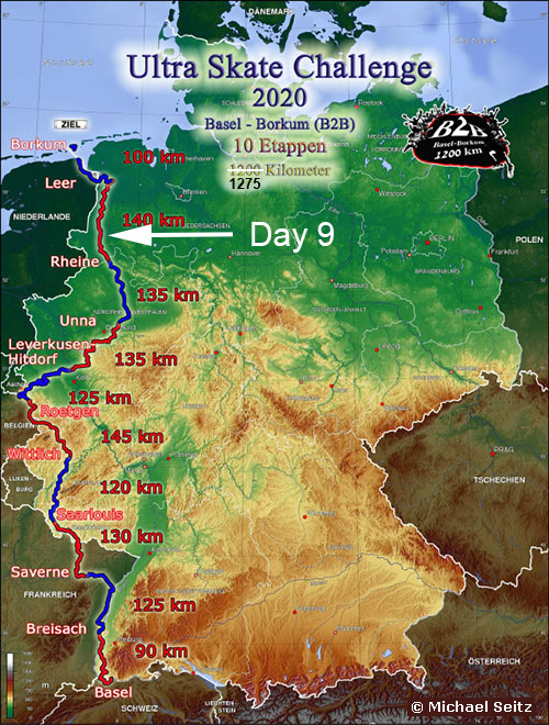 Ultra Skate Challenge (USC) 2020, route map. Copyright Michael Seitz