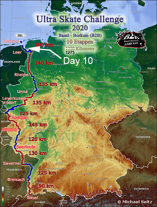 Ultra Skate Challenge (USC) 2020, route map. Copyright Michael Seitz