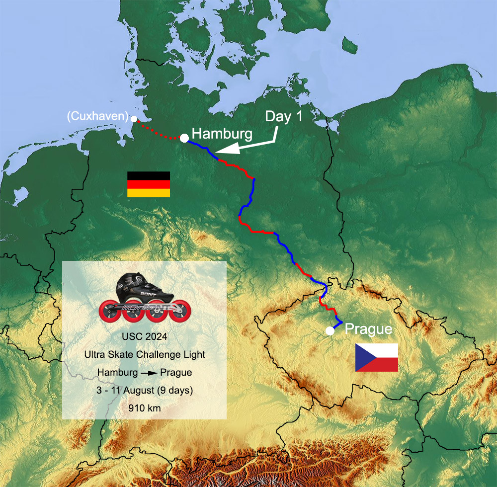 Ultra Skate Challenge (USC) 2024, day 1, route map.