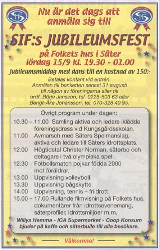 Säters IF:s 100-årsjubileum, program